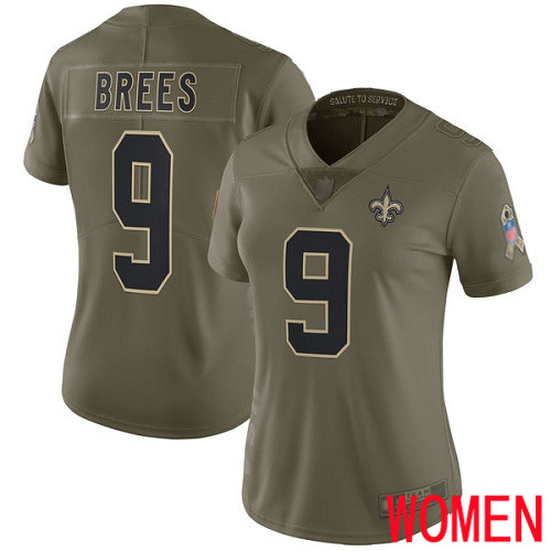 New Orleans Saints Limited Olive Women Drew Brees Jersey NFL Football #9 2017 Salute to Service Jersey